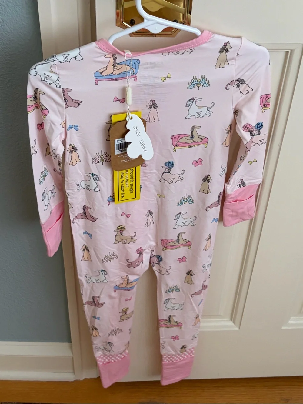 NWT Angel Dear Pink Fancy Pets Dog Print Convertible Foot Romper Pajama